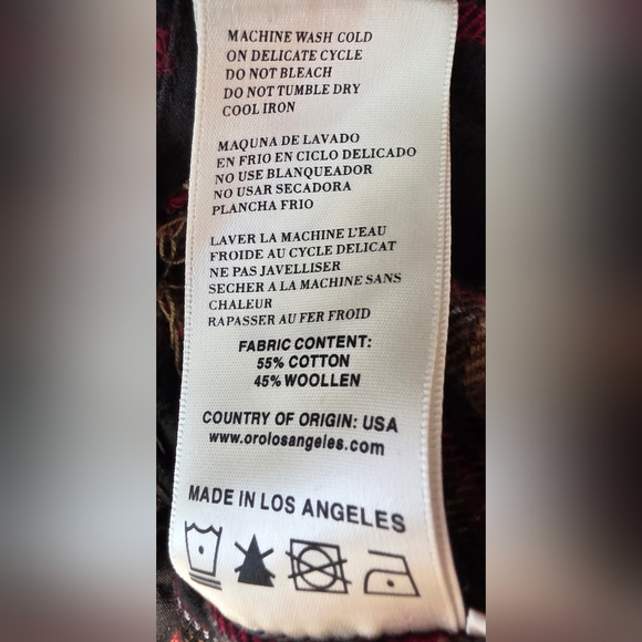 ORO Made In Los Angeles Red Plaid Shirt, Side Zip Pockets, Unisex Xl Wom, MED M - Picture 12 of 13